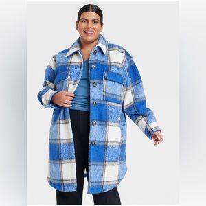 Ava & Viv Blue Plaid Oversized Shacket - 3X